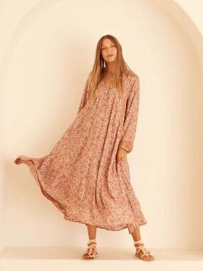 Natalie Martin Fiore Maxi Dress in Gloriosa Sandstone 100% silk